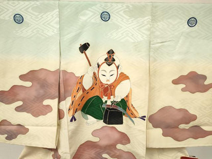 平和屋着物[]お宮参り　男の子　祝着　産着　初着　のしめ　駒刺繍　手描き　唐子　鍛冶　暈し染め　金彩　逸品　DAAY3452ma