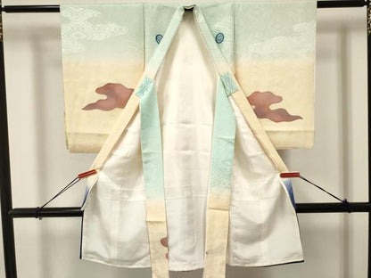 平和屋着物[]お宮参り　男の子　祝着　産着　初着　のしめ　駒刺繍　手描き　唐子　鍛冶　暈し染め　金彩　逸品　DAAY3452ma