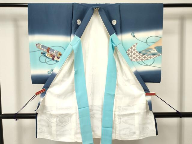 平和屋着物[]お宮参り　男の子　祝着　産着　初着　のしめ　鷹　鷲　絵巻笹花文　暈し染め　逸品　DAAY3453ma