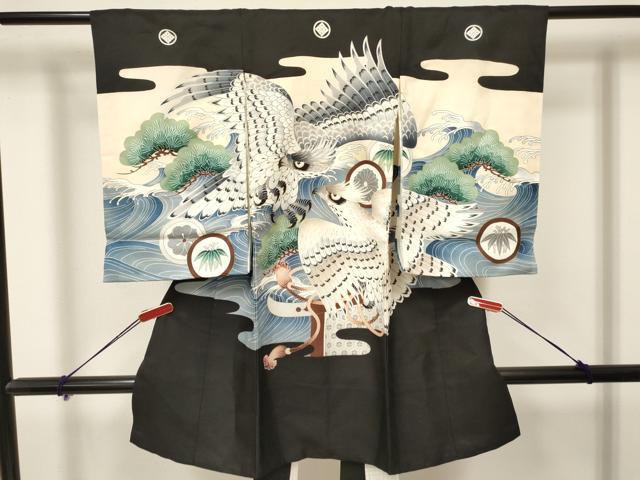 平和屋着物[]お宮参り　男の子　祝着　産着　初着　のしめ　鷹　鷲　立波松文　金彩　逸品　DAAY3454ma