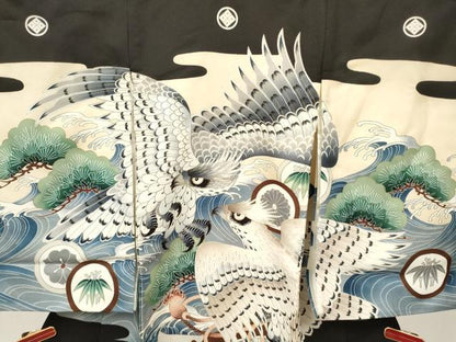 平和屋着物[]お宮参り　男の子　祝着　産着　初着　のしめ　鷹　鷲　立波松文　金彩　逸品　DAAY3454ma