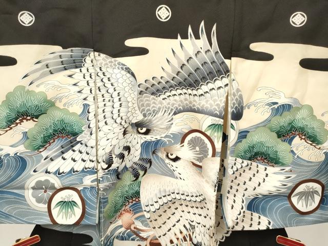 平和屋着物[]お宮参り　男の子　祝着　産着　初着　のしめ　鷹　鷲　立波松文　金彩　逸品　DAAY3454ma