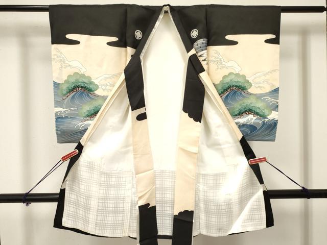 平和屋着物[]お宮参り　男の子　祝着　産着　初着　のしめ　鷹　鷲　立波松文　金彩　逸品　DAAY3454ma