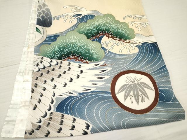 平和屋着物[]お宮参り　男の子　祝着　産着　初着　のしめ　鷹　鷲　立波松文　金彩　逸品　DAAY3454ma