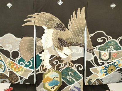 平和屋着物[]お宮参り　男の子　祝着　産着　初着　のしめ　鷹　鷲　熨斗吉祥花唐草文　金銀彩　逸品　DAAY3456ma