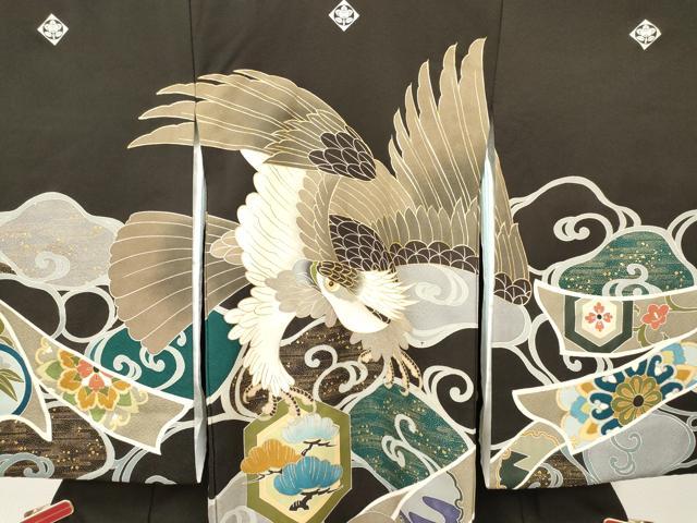 平和屋着物[]お宮参り　男の子　祝着　産着　初着　のしめ　鷹　鷲　熨斗吉祥花唐草文　金銀彩　逸品　DAAY3456ma