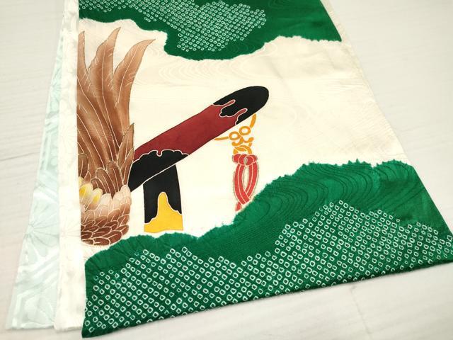 平和屋着物[]お宮参り　男の子　祝着　産着　初着　のしめ　駒刺繍　絞り　鷹　鷲　金彩　逸品　DAAY3457ma