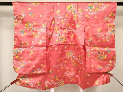 平和屋着物[]七五三　女の子　３歳　祝着　三つ身　長襦袢(単衣・半衿刺繍)・被布セット　橘　草花文　洗える着物　DAAY3462ma