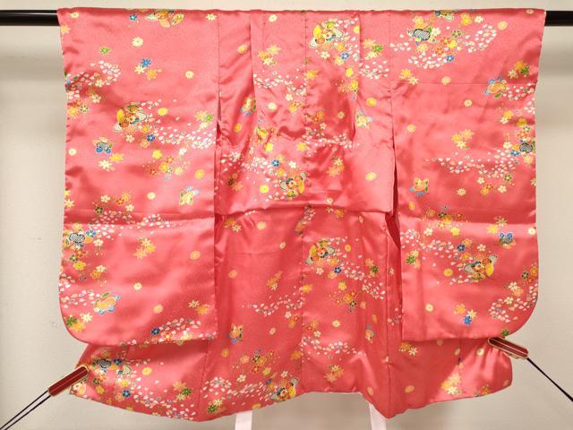 平和屋着物[]七五三　女の子　３歳　祝着　三つ身　長襦袢(単衣・半衿刺繍)・被布セット　橘　草花文　洗える着物　DAAY3462ma