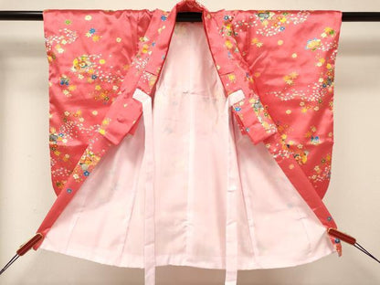 平和屋着物[]七五三　女の子　３歳　祝着　三つ身　長襦袢(単衣・半衿刺繍)・被布セット　橘　草花文　洗える着物　DAAY3462ma