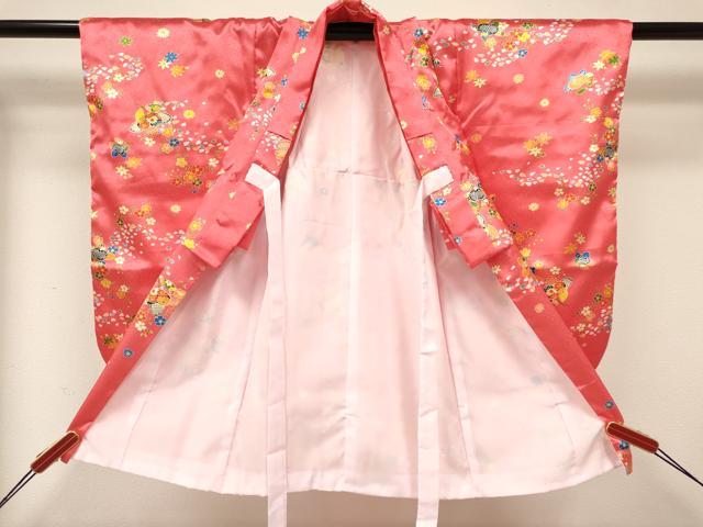 平和屋着物[]七五三　女の子　３歳　祝着　三つ身　長襦袢(単衣・半衿刺繍)・被布セット　橘　草花文　洗える着物　DAAY3462ma