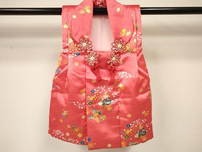 平和屋着物[]七五三　女の子　３歳　祝着　三つ身　長襦袢(単衣・半衿刺繍)・被布セット　橘　草花文　洗える着物　DAAY3462ma