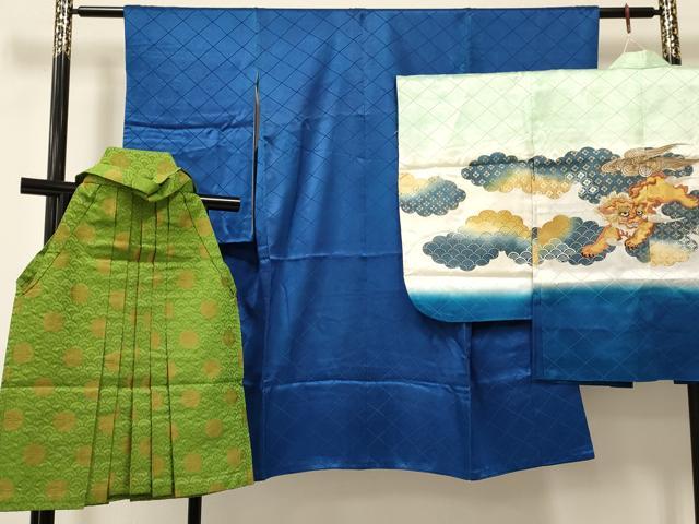 平和屋着物[]七五三　男の子　祝着・羽織・行灯袴セット　刺繍　唐獅子　暈し染め　金彩　洗える着物　DAAY3465ma