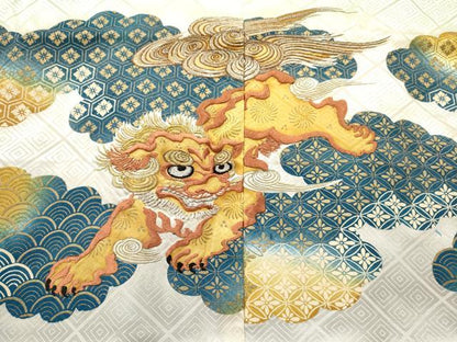 平和屋着物[]七五三　男の子　祝着・羽織・行灯袴セット　刺繍　唐獅子　暈し染め　金彩　洗える着物　DAAY3465ma