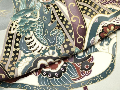 平和屋着物[]七五三　男の子　祝着・長襦袢(袷)セット　駒刺繍　龍　兜　絵巻松文　金彩　逸品　DAAY3467ma
