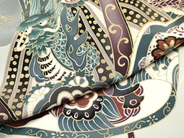 平和屋着物[]七五三　男の子　祝着・長襦袢(袷)セット　駒刺繍　龍　兜　絵巻松文　金彩　逸品　DAAY3467ma