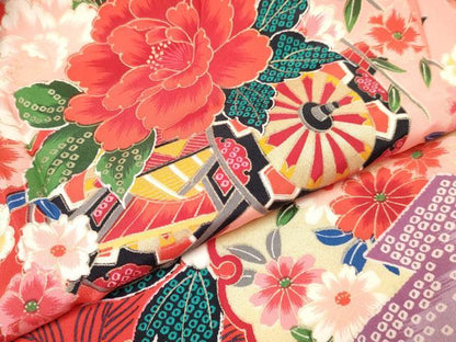 平和屋着物[]七五三　女の子　３歳　祝着　三つ身　長襦袢(袷・半衿刺繍)セット　雪輪舞蝶花車文　暈し染め　金彩　逸品　DAAY3468ma