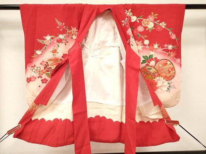 平和屋着物[]七五三　女の子　３歳　祝着　三つ身　長襦袢(袷・半衿刺繍)セット　鼓花文　暈し染め　金彩　逸品　DAAY3469ma