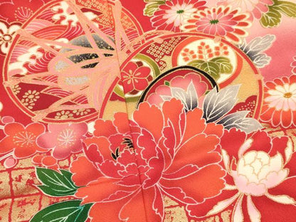 平和屋着物[]七五三　女の子　３歳　祝着　三つ身　長襦袢(袷・半衿刺繍)セット　鼓花文　暈し染め　金彩　逸品　DAAY3469ma
