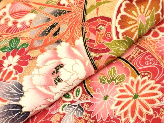 平和屋着物[]七五三　女の子　３歳　祝着　三つ身　長襦袢(袷・半衿刺繍)セット　鼓花文　暈し染め　金彩　逸品　DAAY3469ma