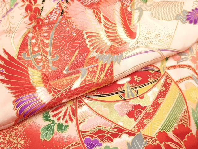 平和屋着物[]七五三　女の子　３歳　祝着　三つ身　長襦袢(袷)セット　鞠　糸車飛鶴花車文　暈し染め　金彩　逸品　DAAY3470ma