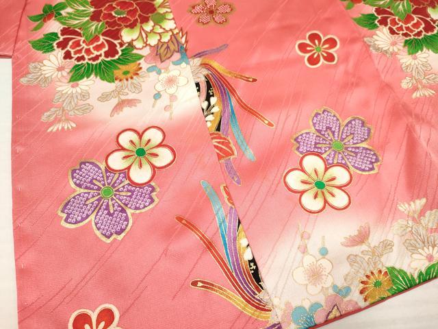 平和屋着物[]七五三　女の子　３歳　祝着　三つ身　長襦袢(単衣)セット　雪輪鳳凰花蝶文　暈し染め　金彩　逸品　DAAY3471ma