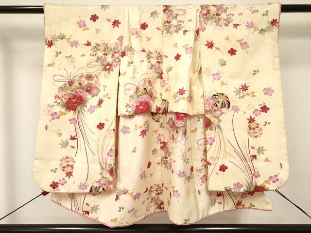 平和屋着物[]七五三　女の子　３歳　祝着　三つ身　長襦袢(単衣・半衿刺繍)セット　鞠花文　DAAY3472ma