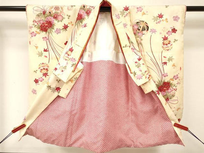平和屋着物[]七五三　女の子　３歳　祝着　三つ身　長襦袢(単衣・半衿刺繍)セット　鞠花文　DAAY3472ma