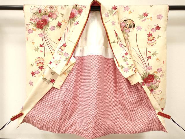 平和屋着物[]七五三　女の子　３歳　祝着　三つ身　長襦袢(単衣・半衿刺繍)セット　鞠花文　DAAY3472ma