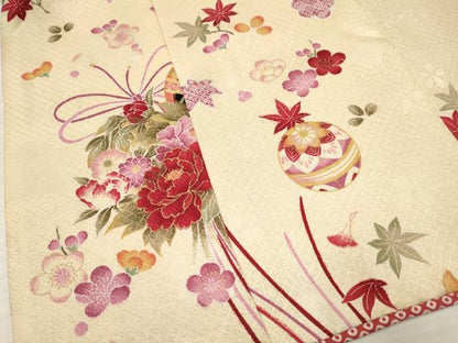 平和屋着物[]七五三　女の子　３歳　祝着　三つ身　長襦袢(単衣・半衿刺繍)セット　鞠花文　DAAY3472ma