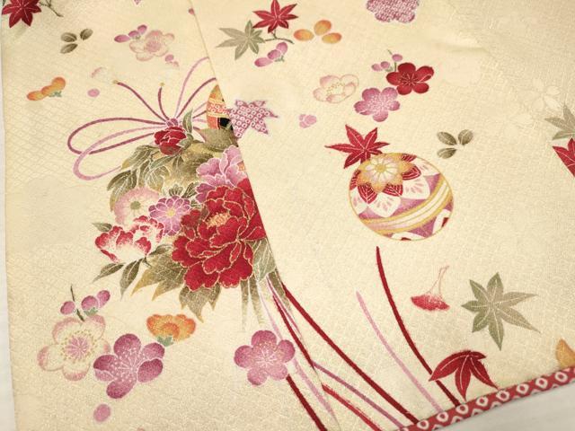 平和屋着物[]七五三　女の子　３歳　祝着　三つ身　長襦袢(単衣・半衿刺繍)セット　鞠花文　DAAY3472ma
