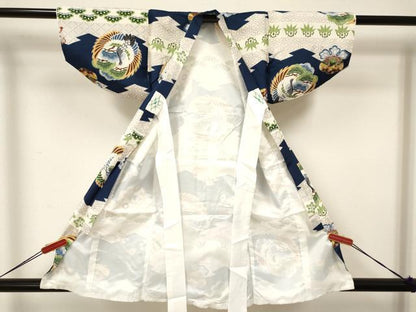 平和屋着物[]七五三　男の子　祝着・被布セット　飛鶴笹松文　逸品　DAAY3474ma