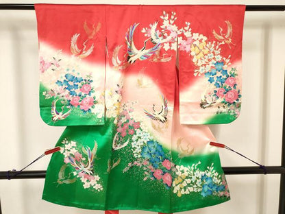 平和屋着物[]七五三　女の子　３歳　祝着　三つ身　長襦袢(袷)セット　飛鶴花文　暈し染め　金銀彩　逸品　DAAY3475ma