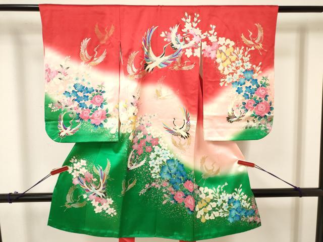 平和屋着物[]七五三　女の子　３歳　祝着　三つ身　長襦袢(袷)セット　飛鶴花文　暈し染め　金銀彩　逸品　DAAY3475ma