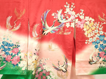 平和屋着物[]七五三　女の子　３歳　祝着　三つ身　長襦袢(袷)セット　飛鶴花文　暈し染め　金銀彩　逸品　DAAY3475ma