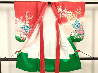 平和屋着物[]七五三　女の子　３歳　祝着　三つ身　長襦袢(袷)セット　飛鶴花文　暈し染め　金銀彩　逸品　DAAY3475ma