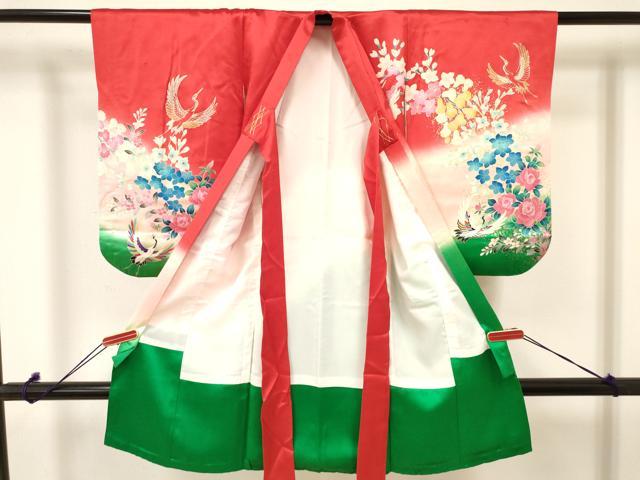 平和屋着物[]七五三　女の子　３歳　祝着　三つ身　長襦袢(袷)セット　飛鶴花文　暈し染め　金銀彩　逸品　DAAY3475ma