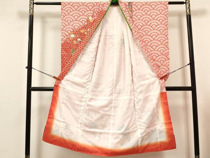 平和屋着物[]七五三　女の子　７歳　祝着　四つ身　襦袢(無双仕立て・半衿刺繍)セット　駒刺繍　御所車花文　金彩　逸品　DAAY3478ma