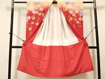 平和屋着物[]七五三　女の子　７歳　祝着　四つ身　襦袢(無双仕立て・半衿刺繍)セット　枝垂れ桜　暈し染め　金彩　逸品　DAAY3479ma