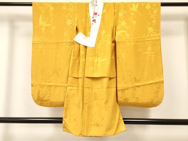 平和屋着物[]七五三　女の子　７歳　祝着　四つ身　襦袢(無双仕立て・半衿刺繍)セット　枝垂れ桜　暈し染め　金彩　逸品　DAAY3479ma