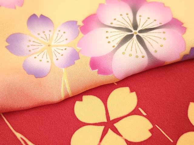 平和屋着物[]七五三　女の子　７歳　祝着　四つ身　襦袢(無双仕立て・半衿刺繍)セット　枝垂れ桜　暈し染め　金彩　逸品　DAAY3479ma