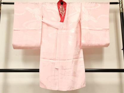 平和屋着物[]七五三　女の子　７歳　祝着　四つ身　長襦袢(袷・半衿刺繍)セット　飛鶴立波花文　金彩　逸品　DAAY3481ma