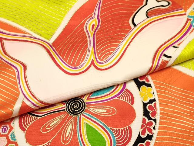 平和屋着物[]七五三　女の子　７歳　祝着　四つ身　長襦袢(袷・半衿刺繍)セット　飛鶴立波花文　金彩　逸品　DAAY3481ma