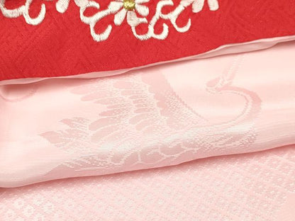 平和屋着物[]七五三　女の子　７歳　祝着　四つ身　長襦袢(袷・半衿刺繍)セット　飛鶴立波花文　金彩　逸品　DAAY3481ma