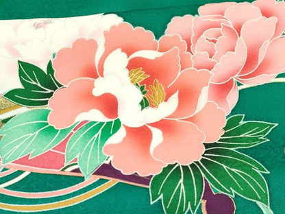 平和屋着物[]七五三　女の子　７歳　祝着　四つ身　襦袢(無双仕立て)セット　御所車花文　暈し染め　金彩　逸品　未使用　DAAY3482ma