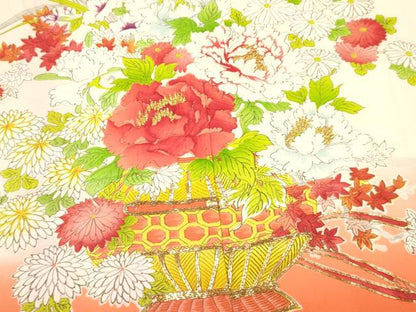 平和屋着物[]七五三　女の子　７歳　祝着　四つ身　長襦袢(無双仕立て)セット　駒刺繍　陶器牡丹花文　暈し染め　金糸　逸品　DAAY3485ma