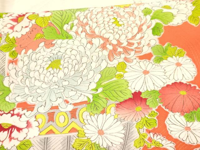 平和屋着物[]七五三　女の子　７歳　祝着　四つ身　長襦袢(無双仕立て)セット　駒刺繍　陶器牡丹花文　暈し染め　金糸　逸品　DAAY3485ma