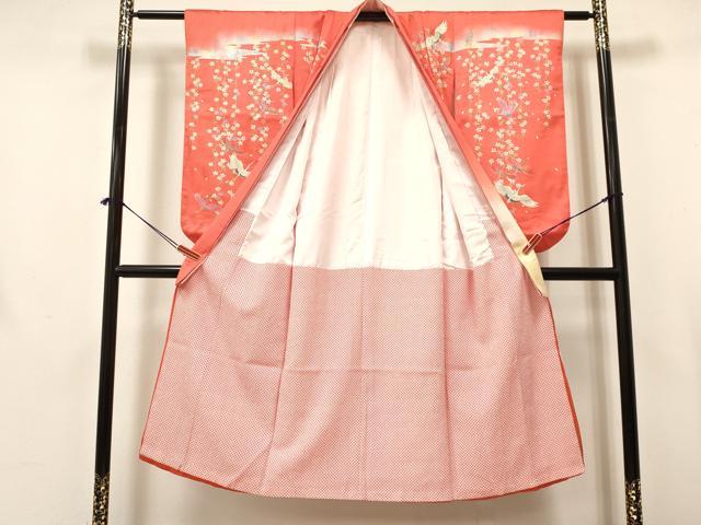 平和屋着物[]七五三　女の子　７歳　祝着　四つ身　流水群れ鶴花文　暈し染め　金銀彩　逸品　DAAY3487ma