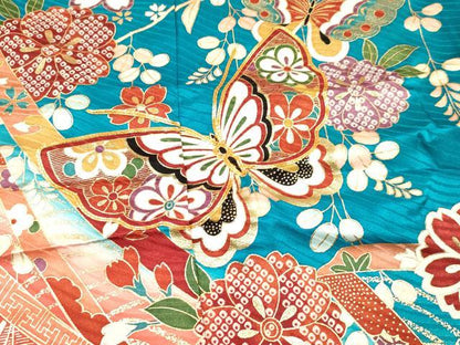 平和屋着物[]七五三　女の子　７歳　祝着　四つ身　駒刺繍　花蝶文　暈し染め　金彩　逸品　DAAY3488ma
