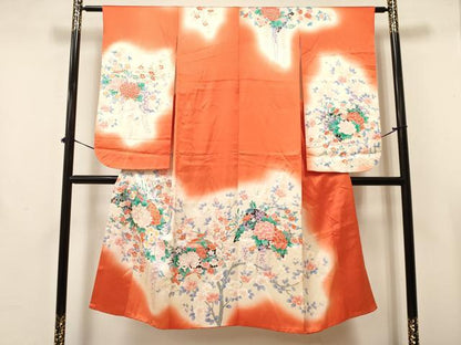 平和屋着物[]七五三　女の子　７歳　祝着　四つ身　駒刺繍　冊子牡丹花文　暈し染め　金彩　逸品　DAAY3489ma